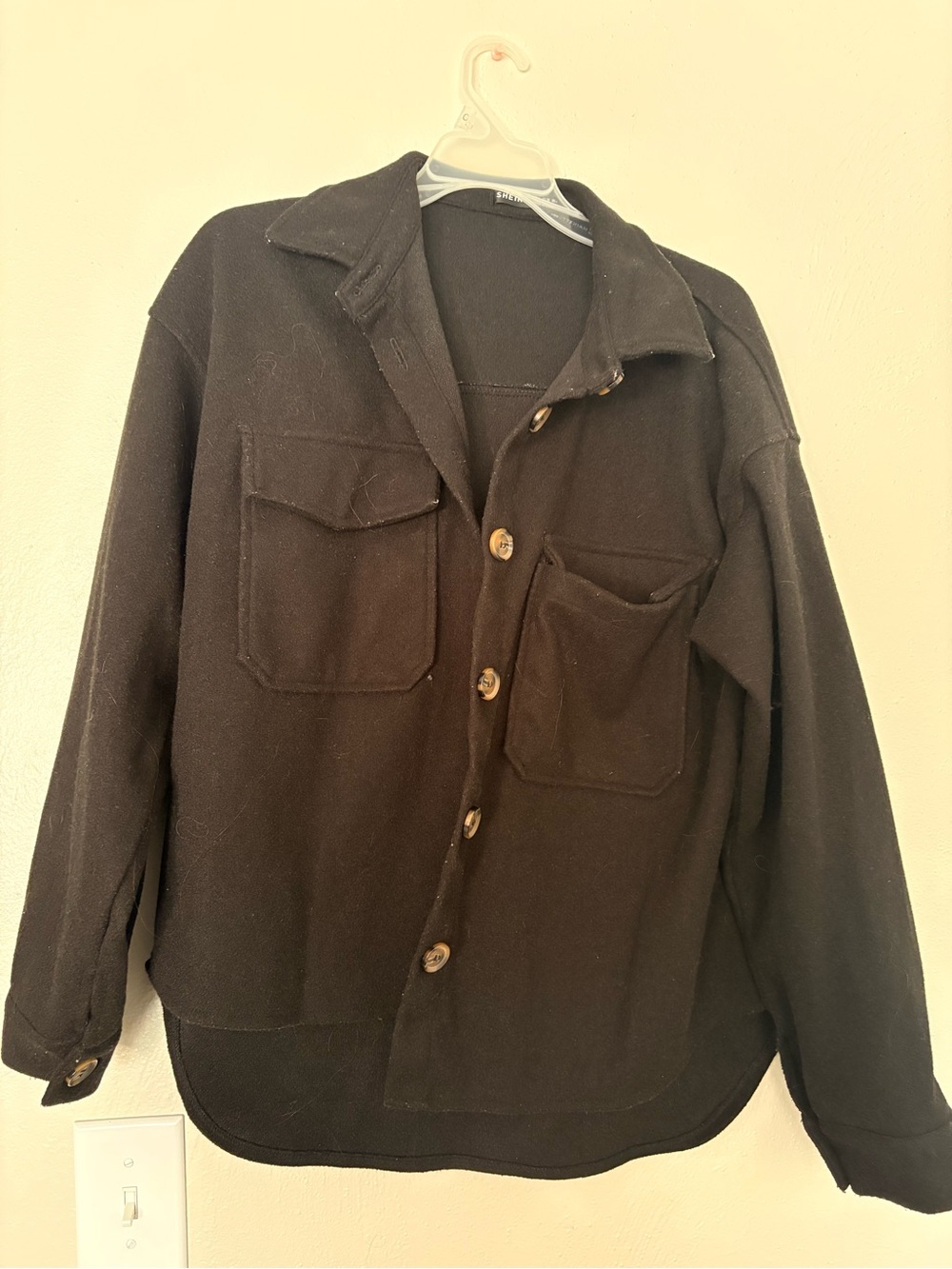 SHEIN Black Button-Up Shacket